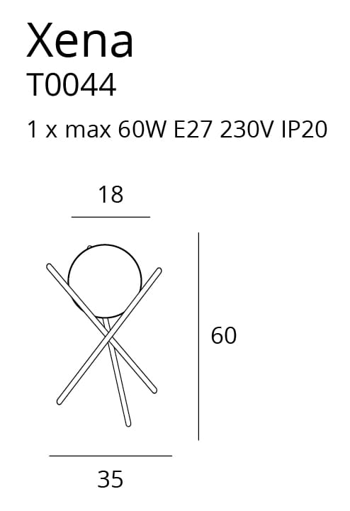 Dimensions Lampe à poser Xena laiton E27