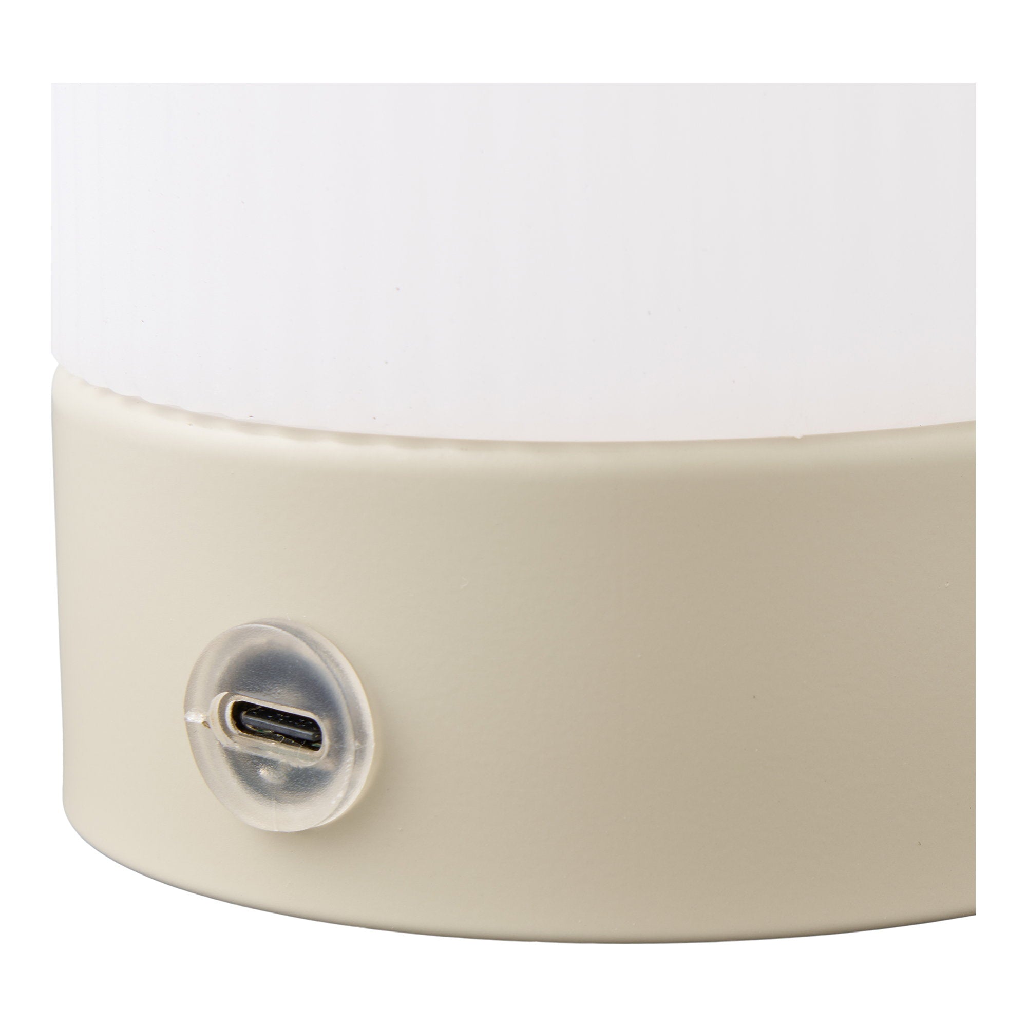 Détail port USB-C recharge lampe Ashford base cylindrique beige
