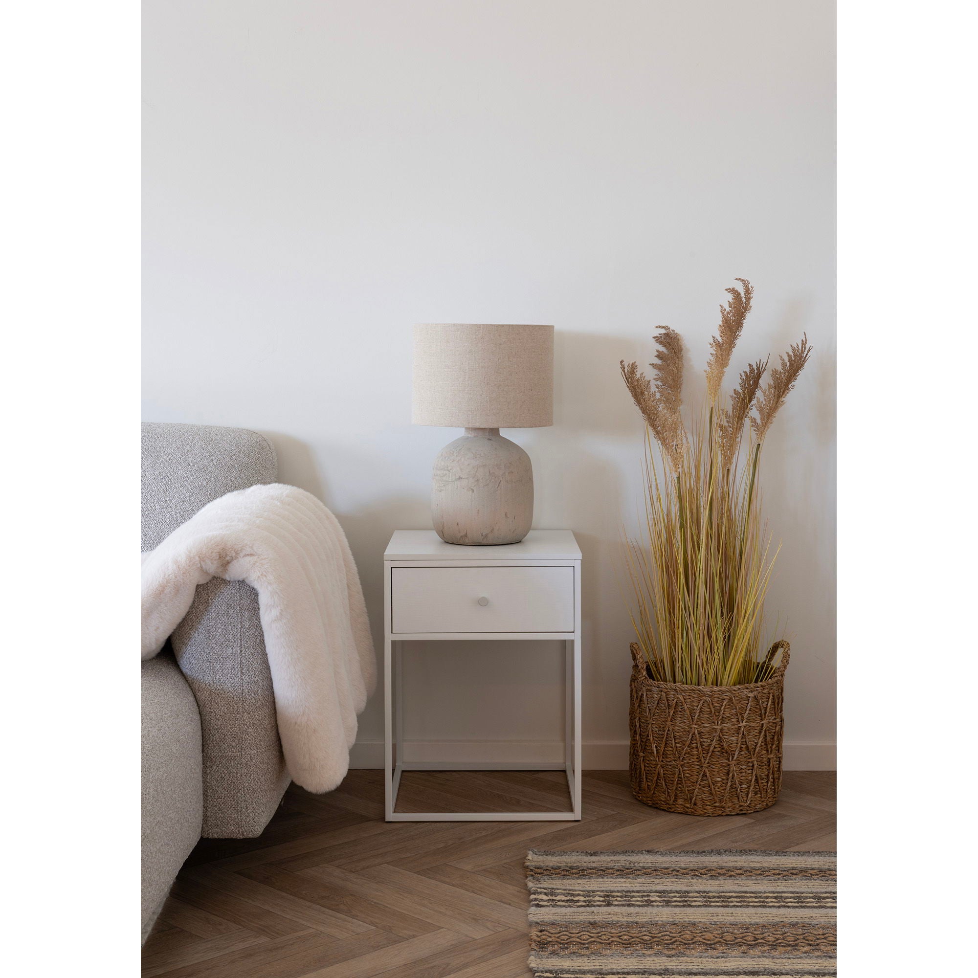 Lampe Bilby céramique blanc cassé table chevet blanc herbes pampas chambre cosy
