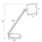 Schéma coté de la lampe Laxer hauteur 36 cm abat-jour 9 cm et base ronde