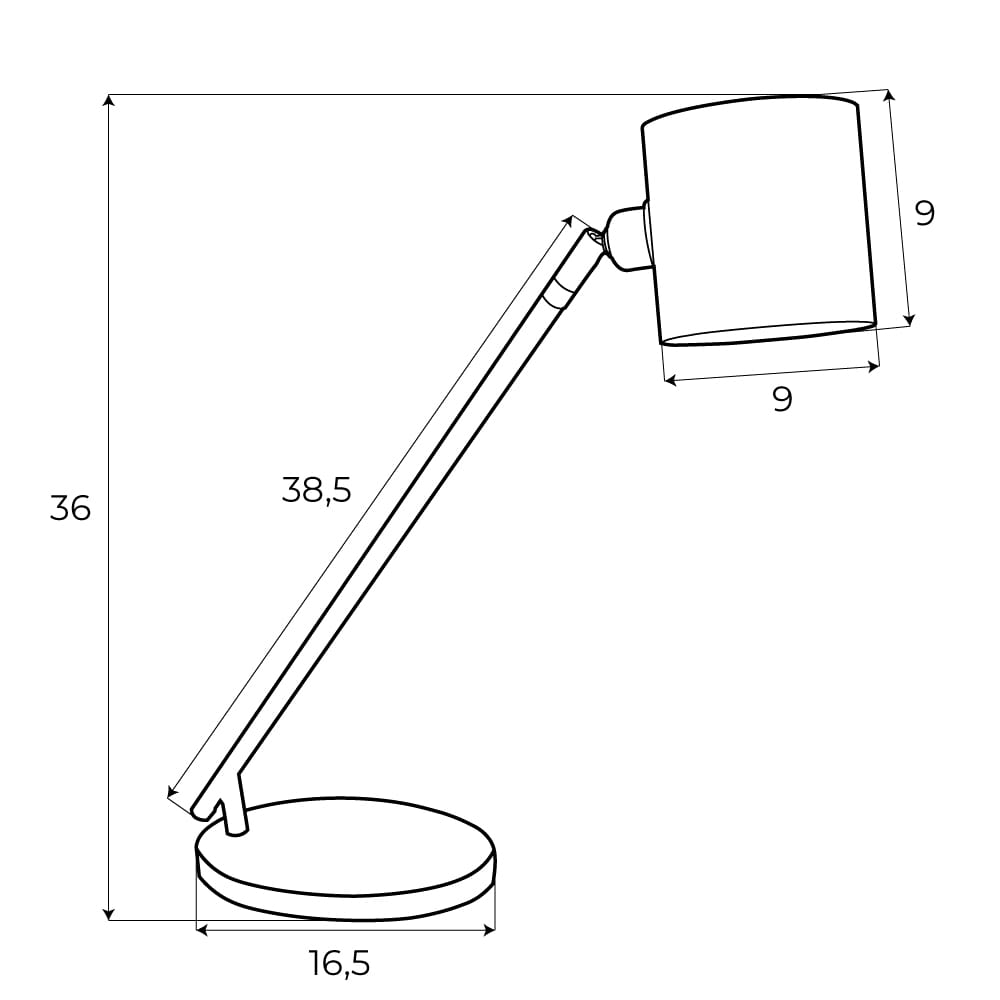 Schéma coté de la lampe Laxer hauteur 36 cm abat-jour 9 cm et base ronde