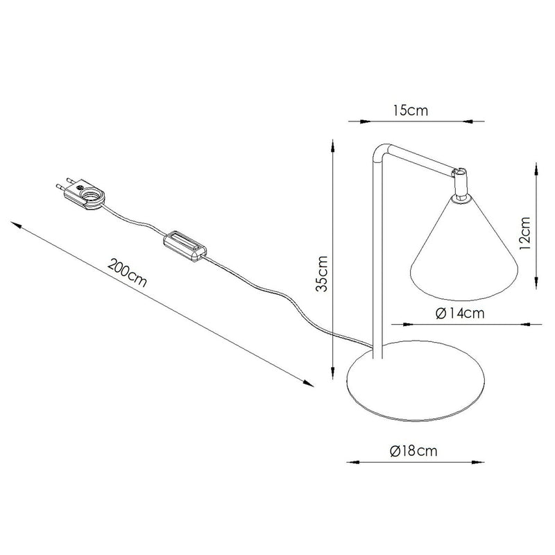 Dimensions Lampe de bureau Nox cône acier 35 cm E14