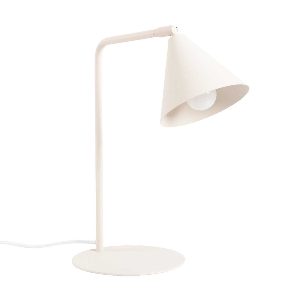 Lampe de bureau Nox laque beige avec bras à l'équerre et cône orientable sur base ronde