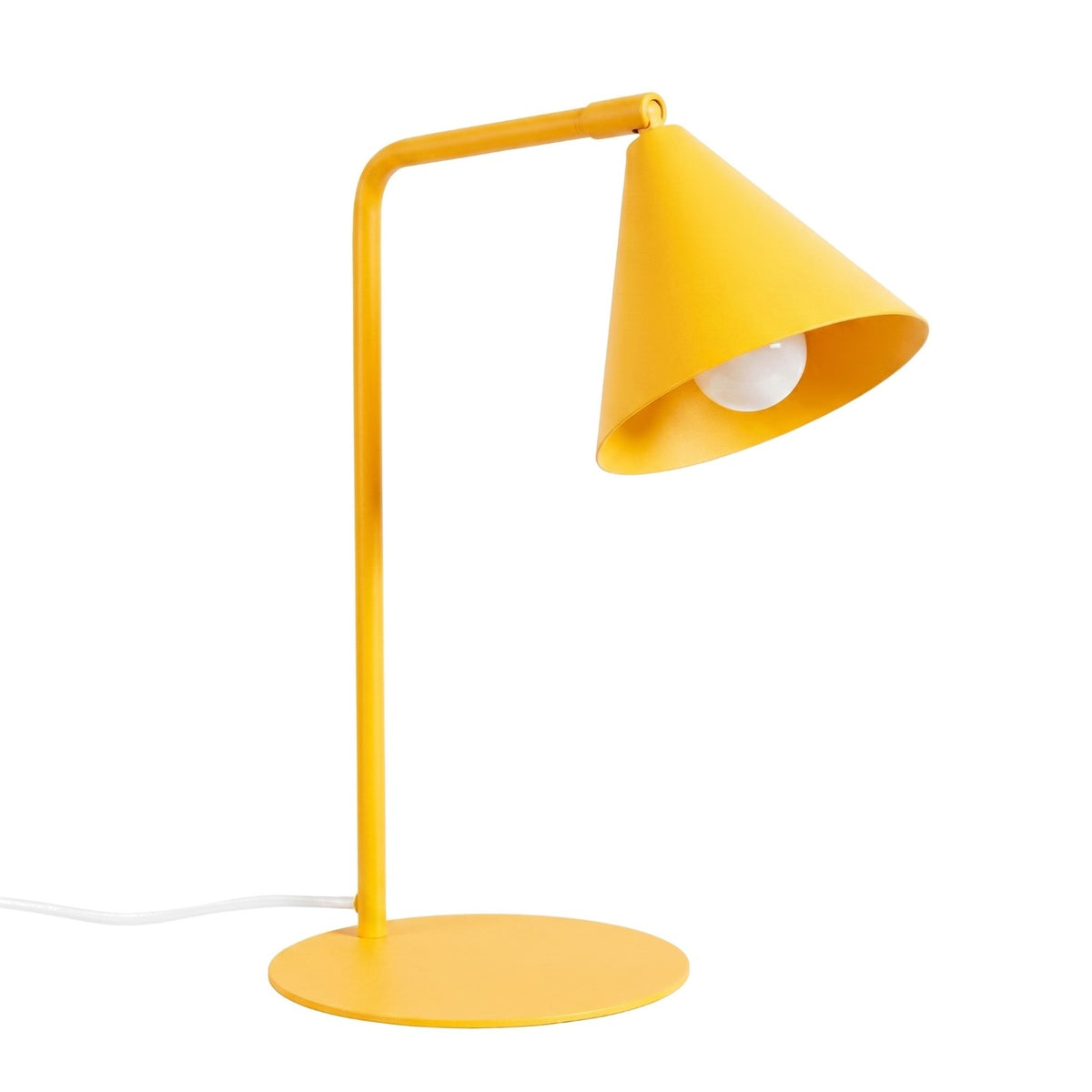 Lampe de bureau Nox laque jaune avec bras à l'équerre et cône orientable sur base ronde