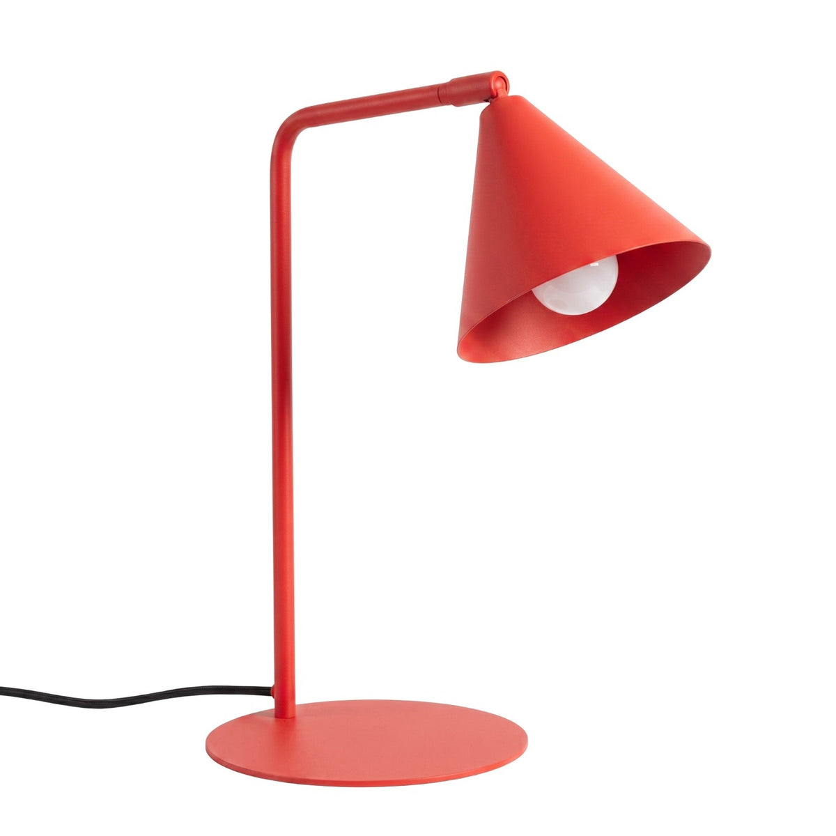 Lampe de bureau Nox laque rouge avec bras à l'équerre et cône orientable sur base ronde