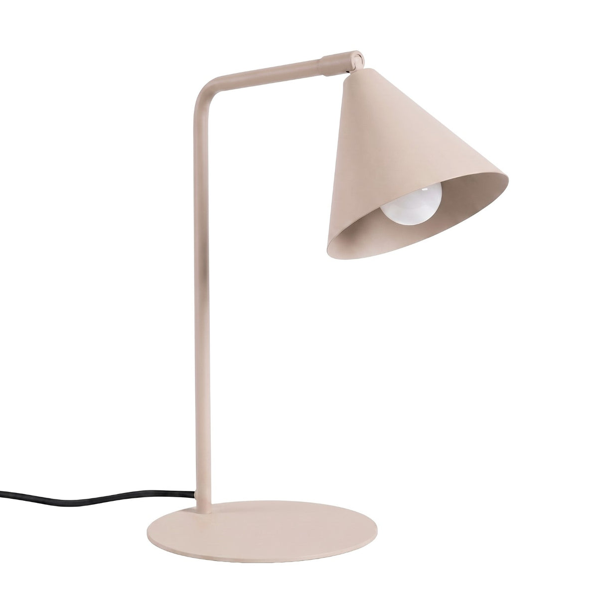 Lampe de bureau Nox laque taupe avec bras à l'équerre et cône orientable sur base ronde