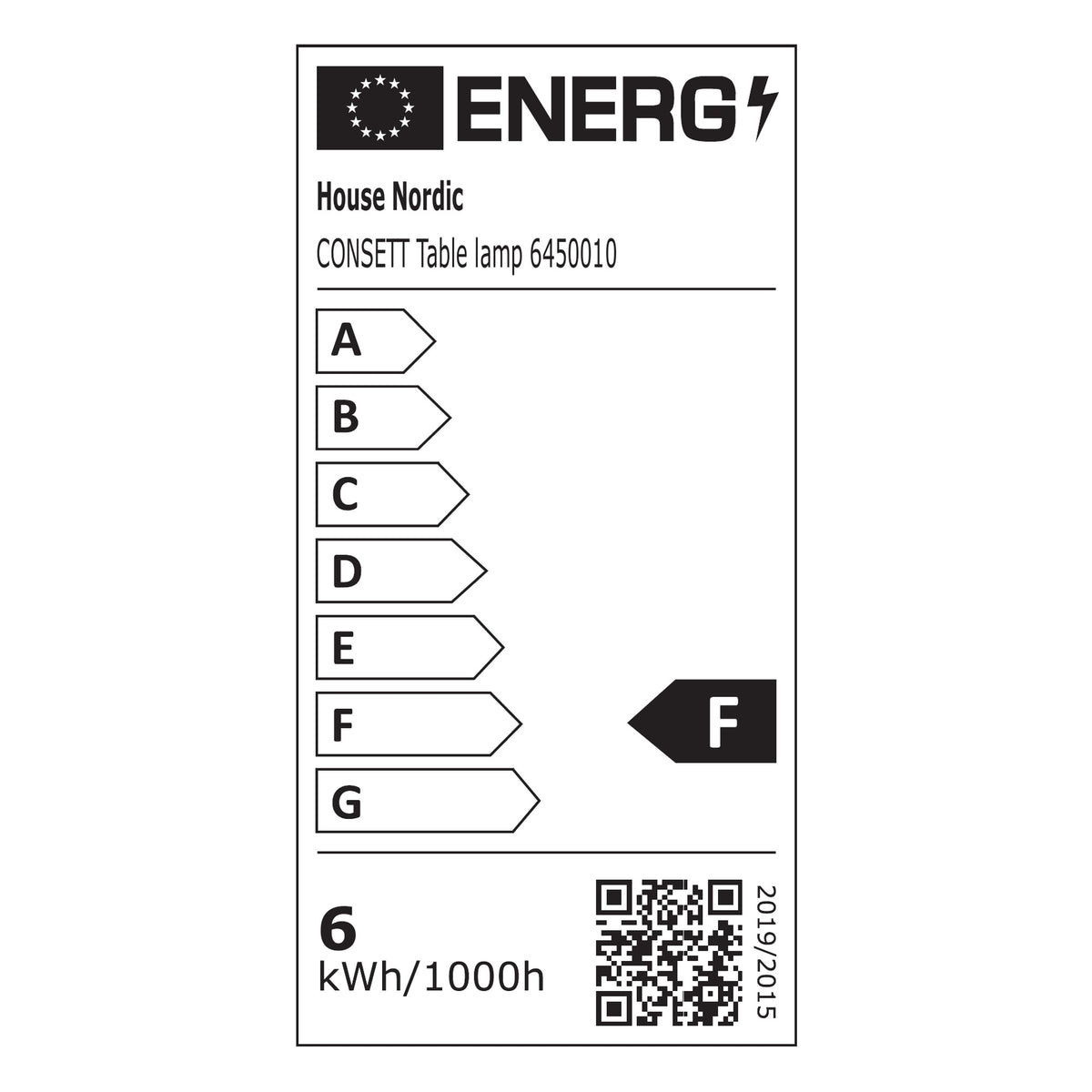Étiquette énergie de la lampe de table Consett classe F