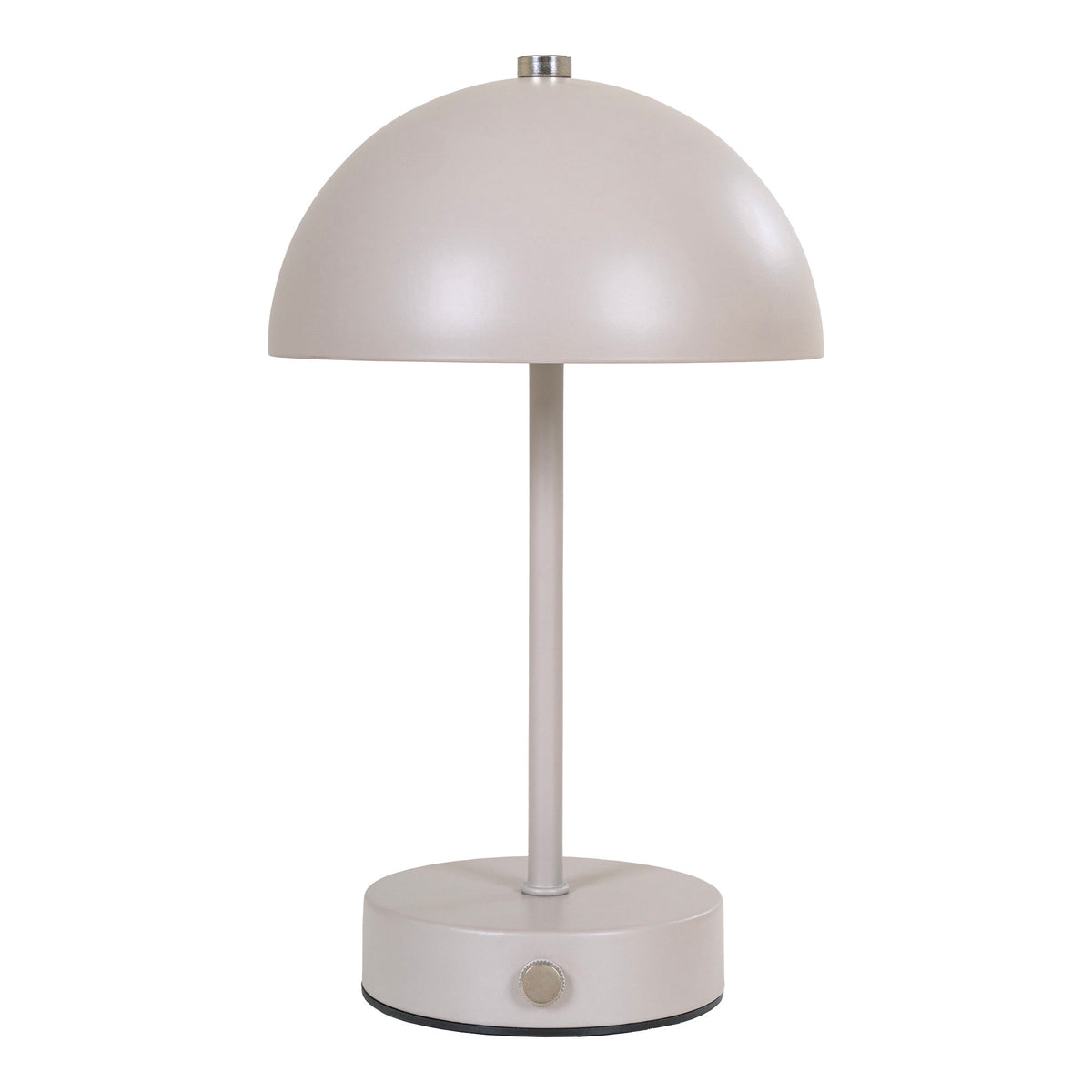 Lampe de table Holt métal grège dôme champignon couronnement et bouton argentés sur fond blanc
