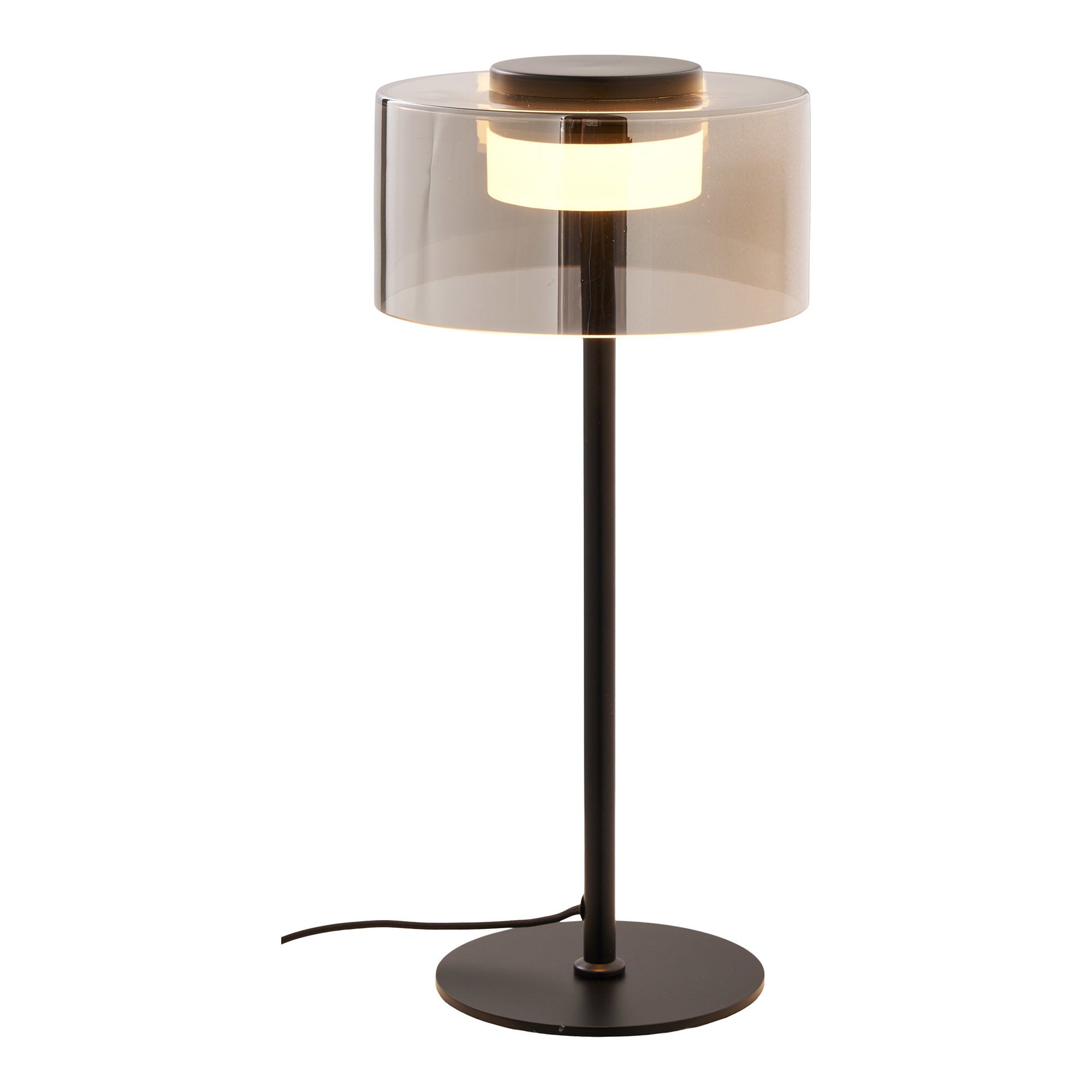 Lampe de table Cholet abat jour verre fumé pied noir vue de face