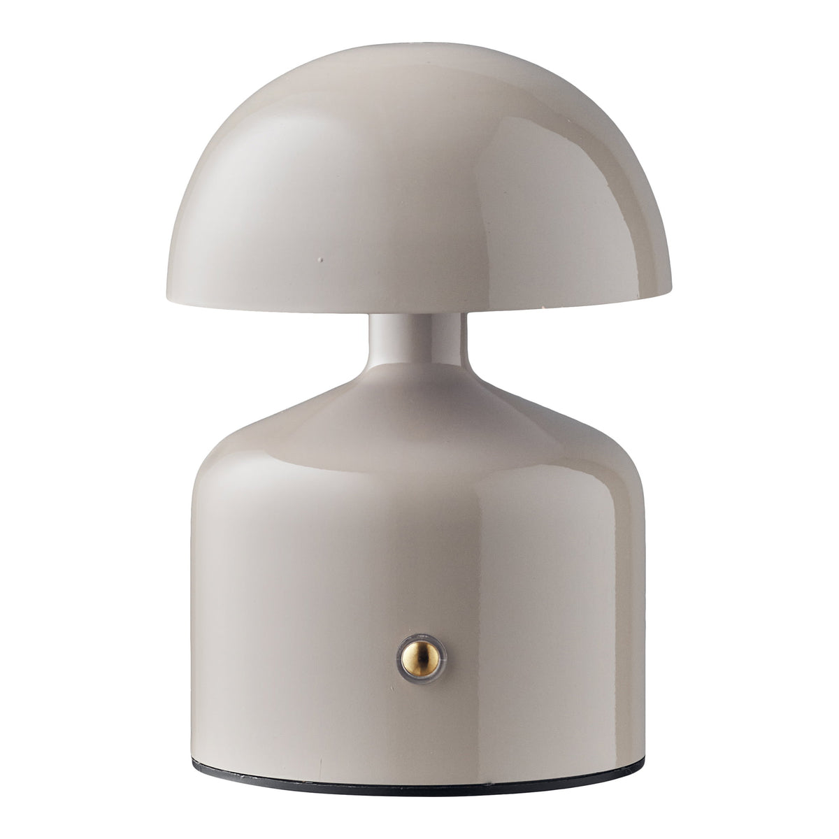 Lampe de table rechargeable Aulla en métal gris brillant éteinte vue de face sur fond blanc