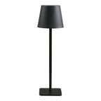 Lampe de table rechargeable Bradford en métal noir mat abat-jour conique fût fin et base carrée