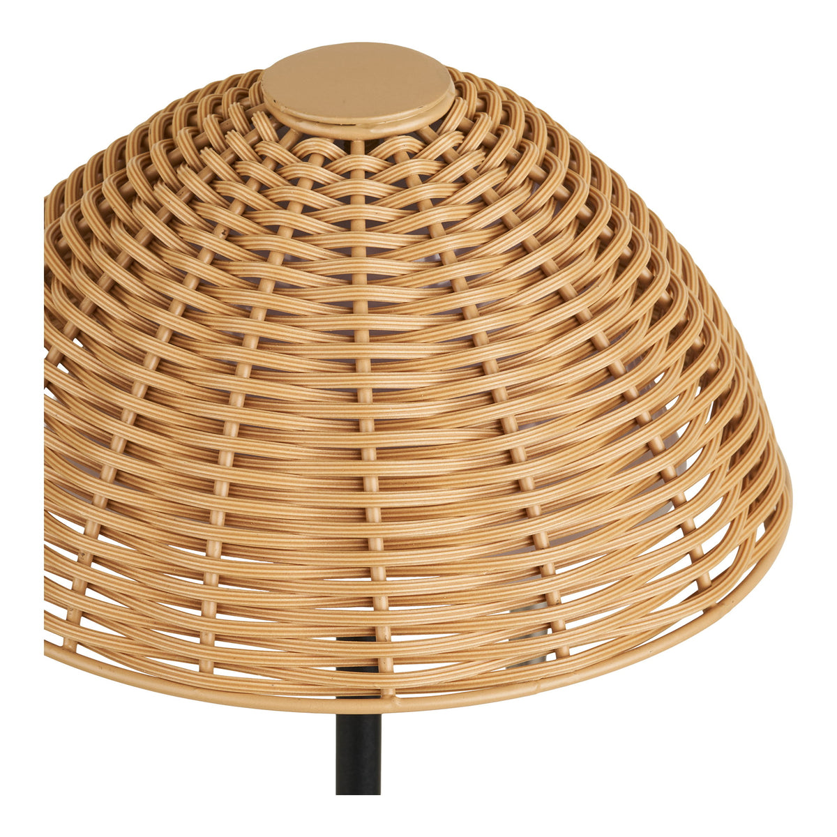 Détail du dôme tressé de la lampe Wigan vu du dessus avec son disque central