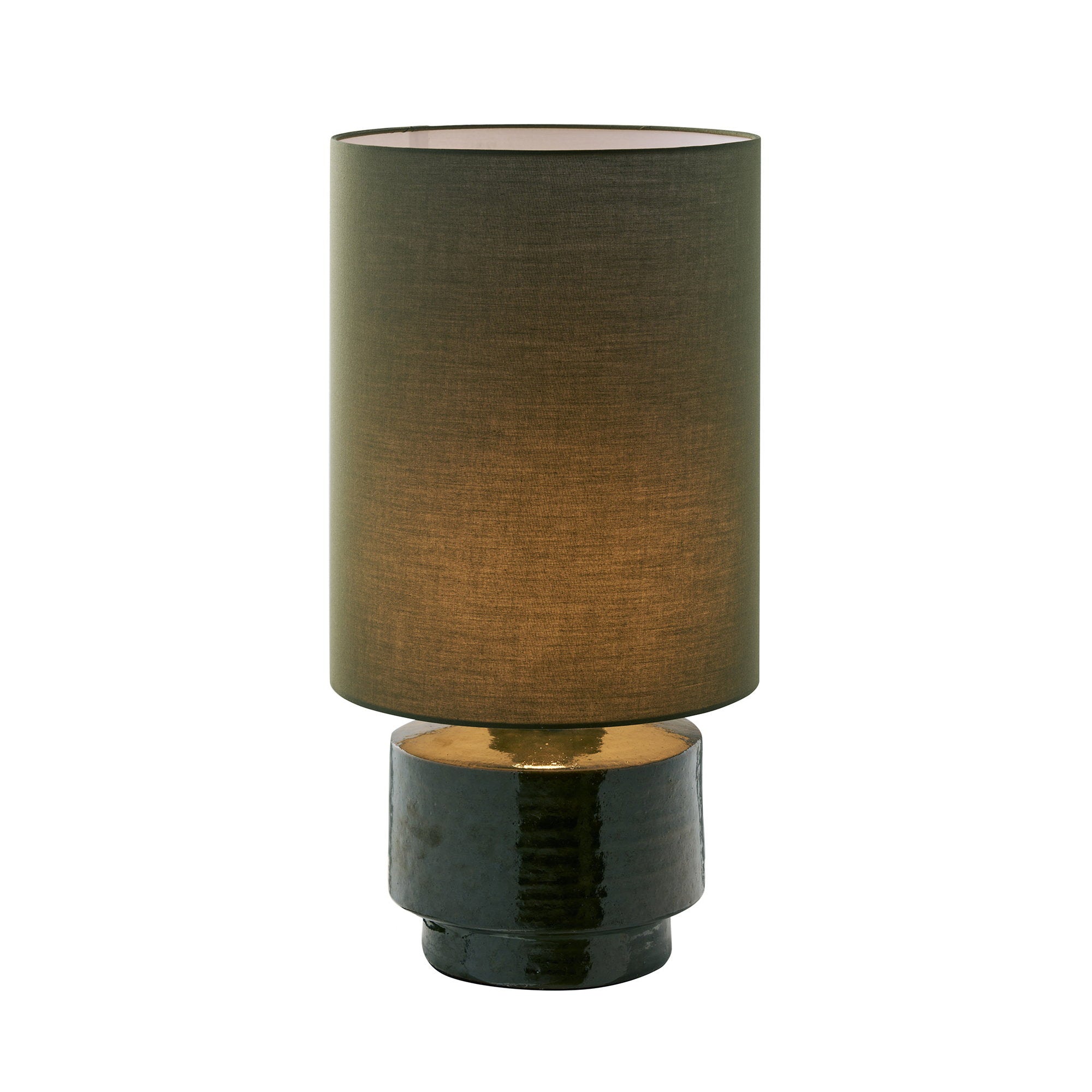 Lampe de table Sibsey pied céramique vert abat jour tissu vue de face