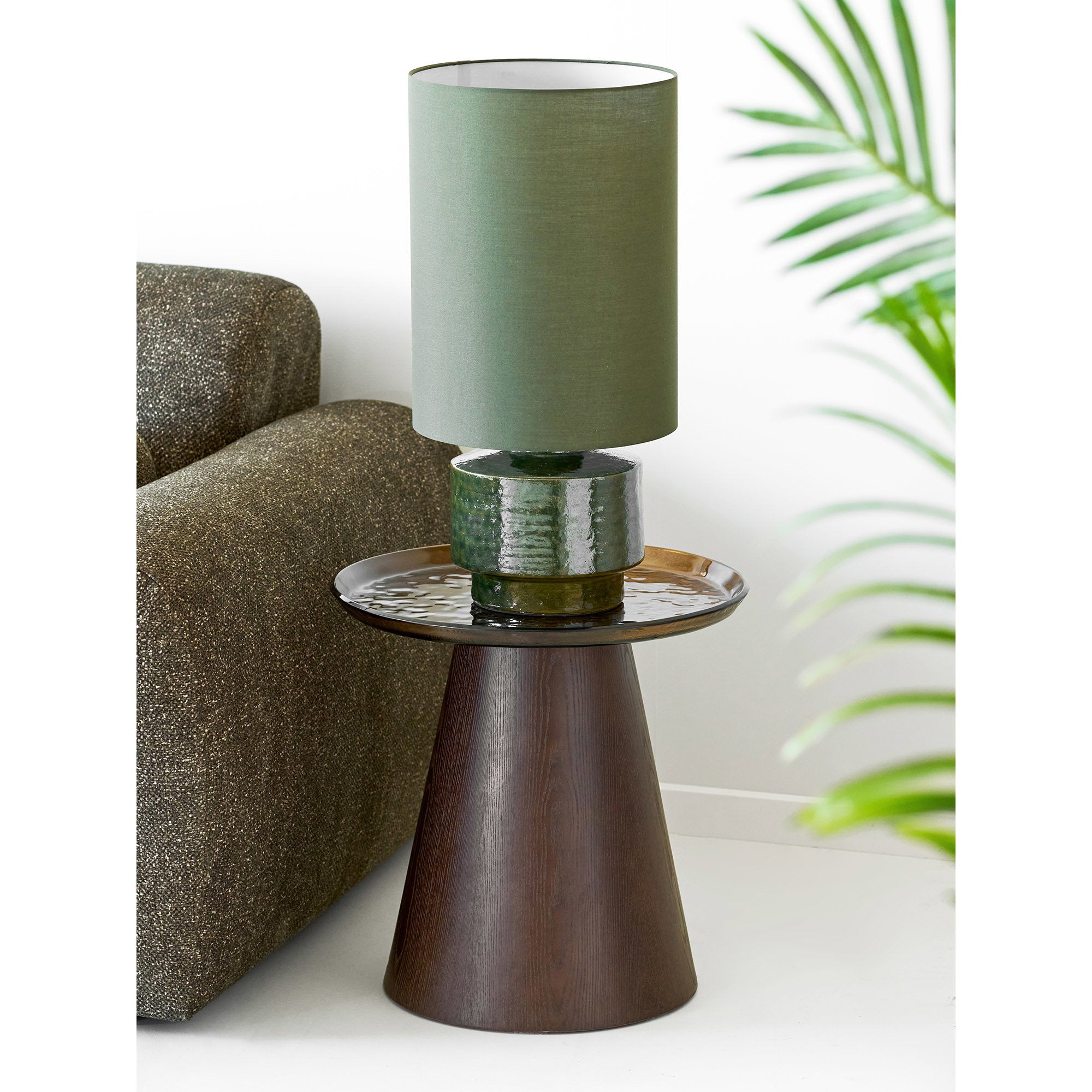 Lampe de table Sibsey pied céramique vert abat jour tissu vue de détail