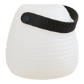 Lampe lanterne portable Derry LED blanc givré avec anse cuir texturé noir, vue de côté