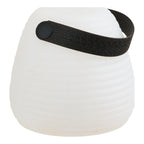 Lampe lanterne portable Derry LED blanc givré avec anse cuir texturé noir vue de côté