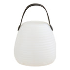 Lampe lanterne Derry blanche sans fil avec anse cuir vue de face sur fond blanc