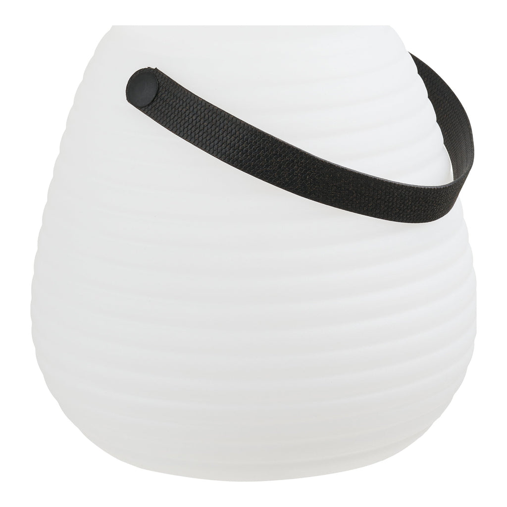 Lampe LED rechargeable Derry blanc anse textile noire détail fond blanc