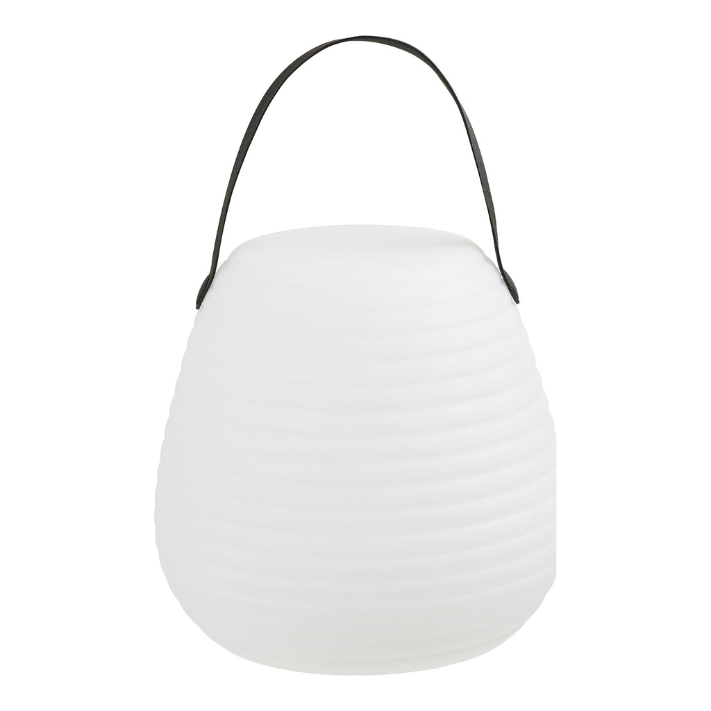 Lampe LED Derry blanche forme boule organique avec anse noire fond blanc