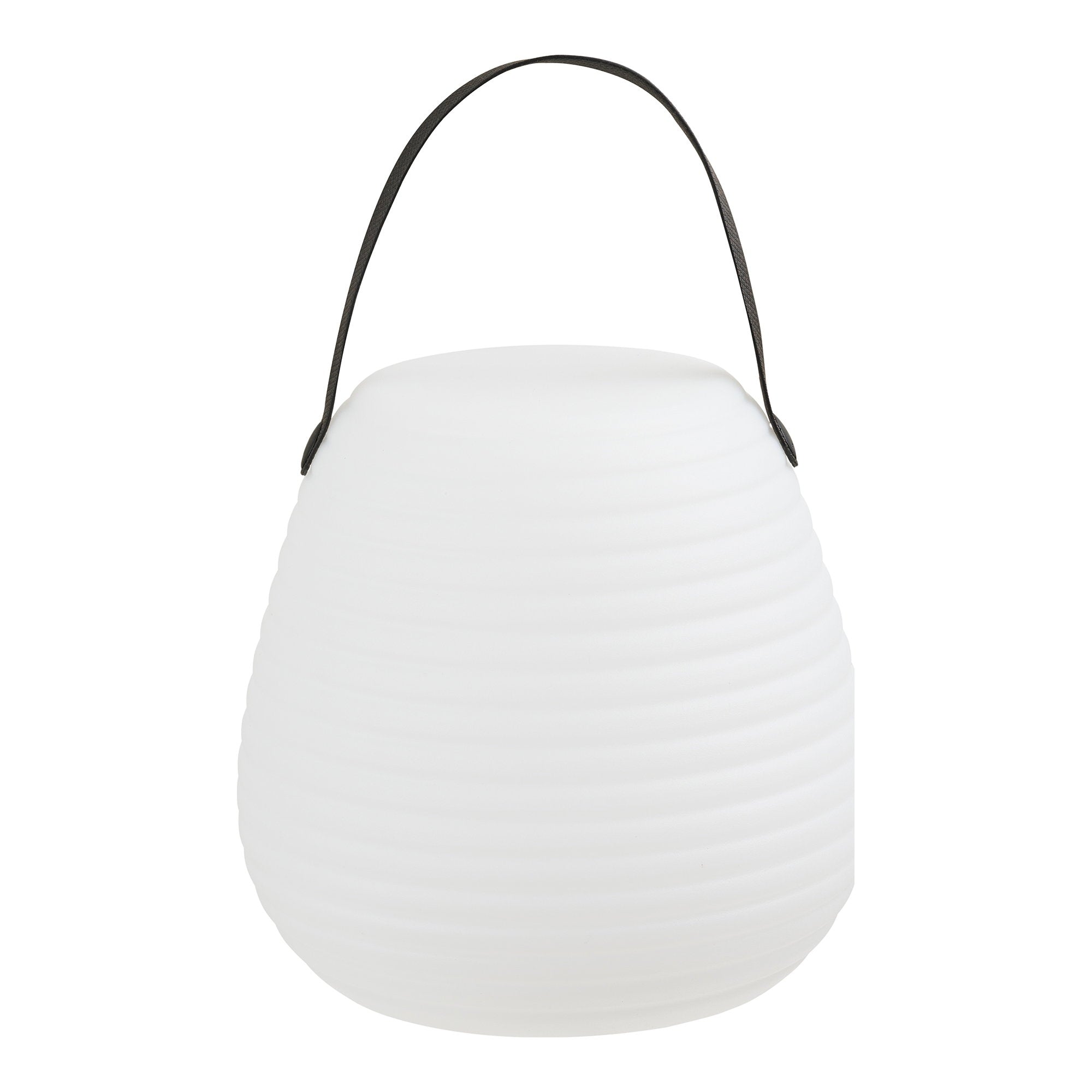 Lampe LED Derry blanche forme boule organique avec anse noire fond blanc