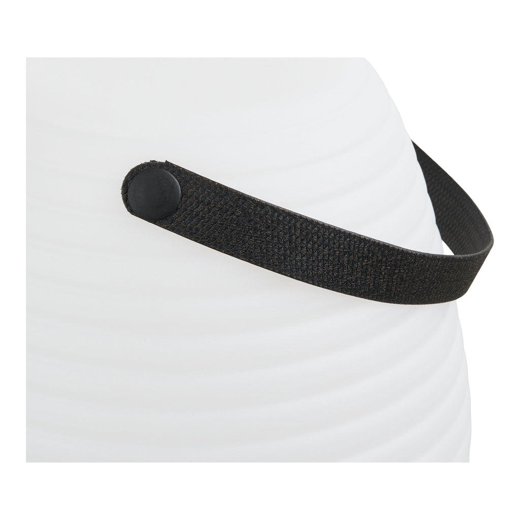 Détail anse textile noire et bouton on/off lampe LED Derry blanche