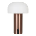 Lampe LED rechargeable Soham corps cuivre brossé dôme champignon opalin blanc fond blanc
