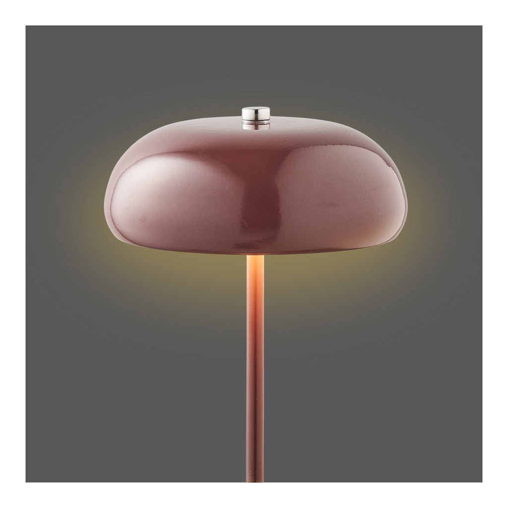 Détail abat-jour lampe Margate bordeaux allumée lumière LED chaude
