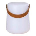 Lampe portable LED Bristol blanc mat poignée cuir caramel vue de face