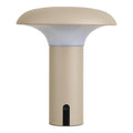 Lampe portable Ramsey LED beige sable forme champignon, vue de face éteinte
