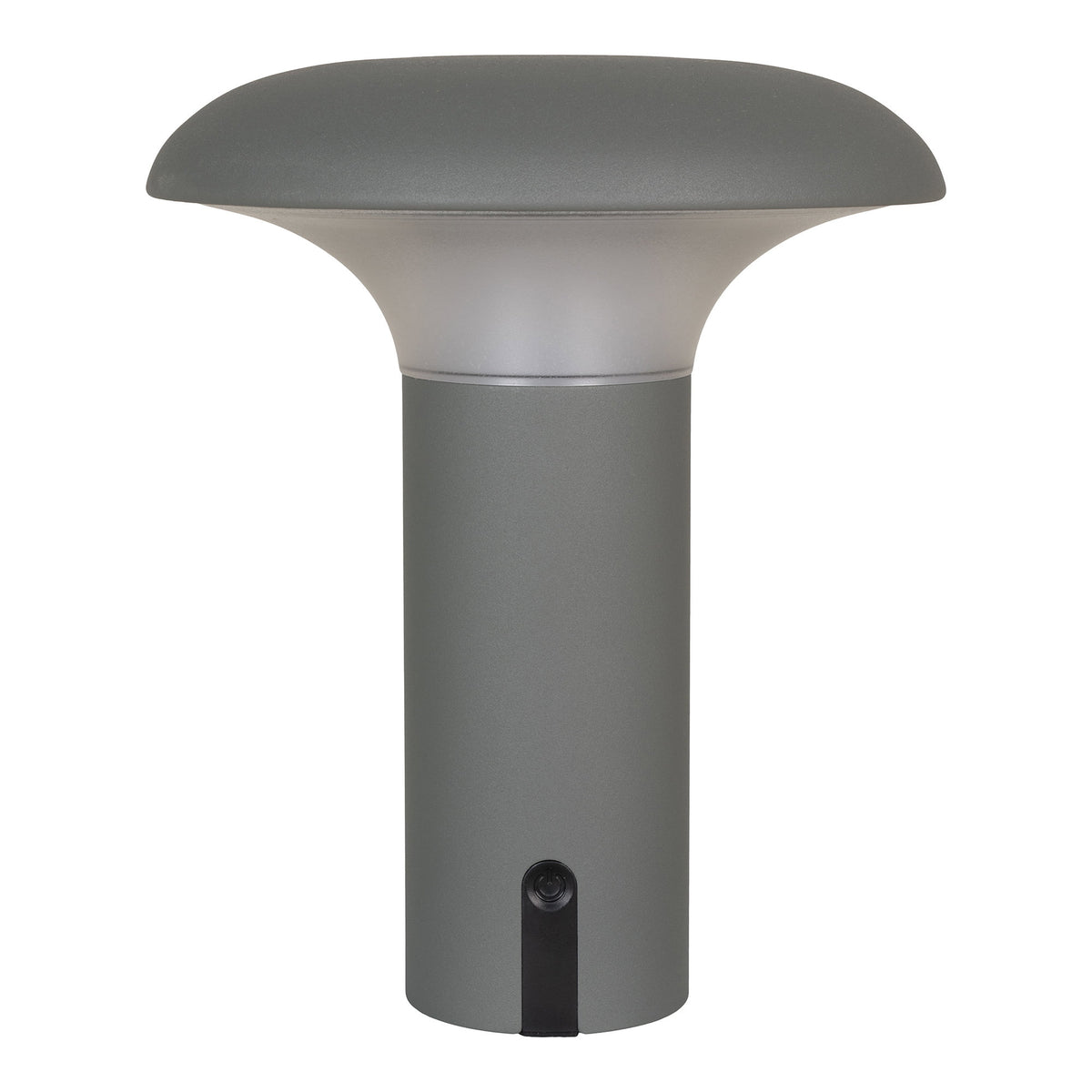 Lampe portable Ramsey gris mat vue de face éteinte chapeau arrondi et diffuseur dépoli
