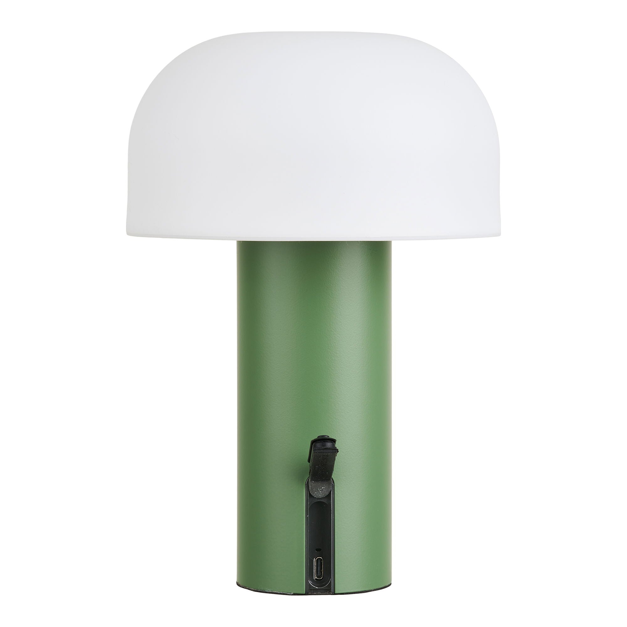 Détail port USB-C et bouchon silicone waterproof de la lampe Soham LED verte