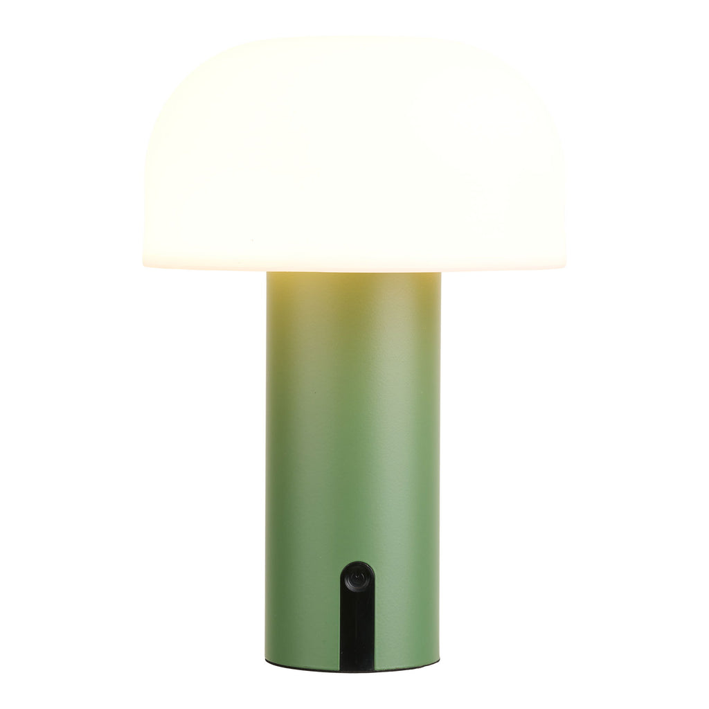 Lampe portable Soham LED vert et blanc allumée lumière chaude, vue de face