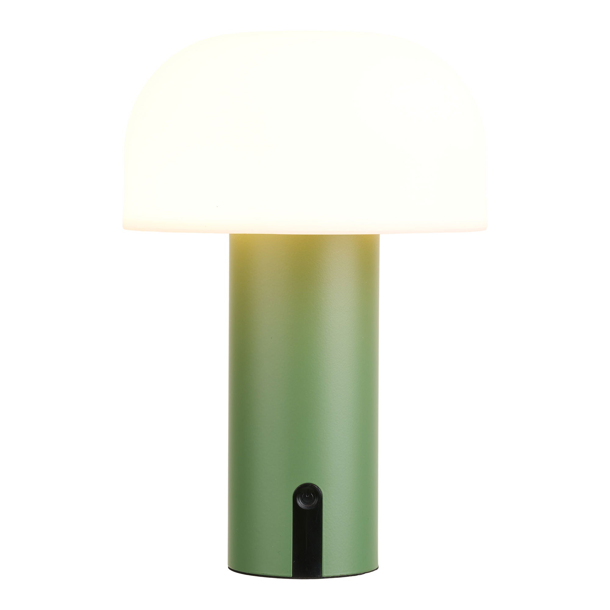Lampe portable Soham LED vert et blanc allumée lumière chaude, vue de face