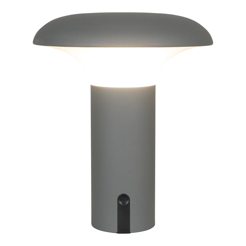 Lampe Ramsey gris mat allumée diffuseur opalin LED lumière chaude extérieur fond blanc