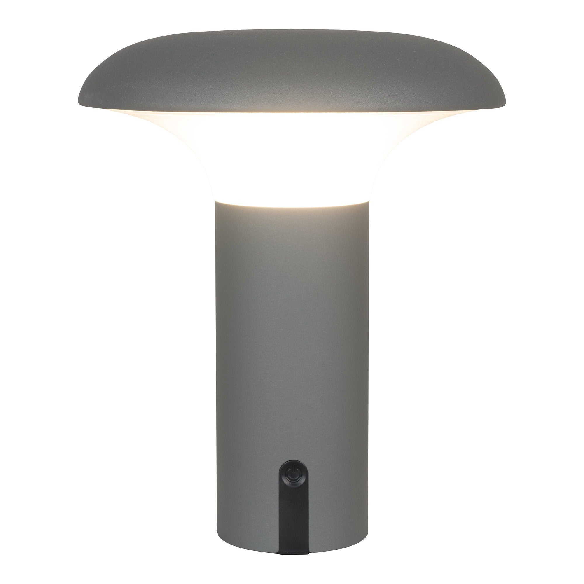 Lampe Ramsey gris mat allumée diffuseur opalin LED lumière chaude extérieur fond blanc