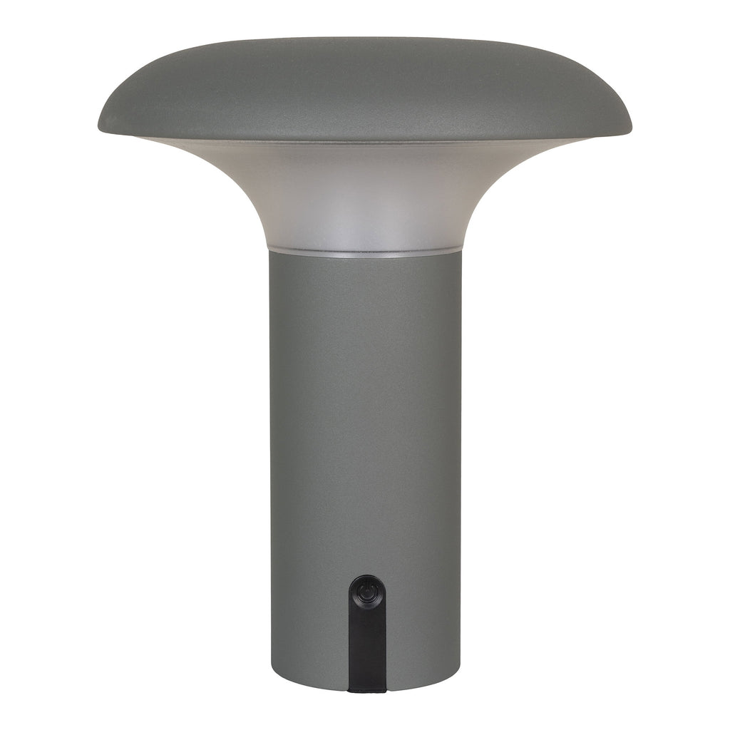 Lampe rechargeable Ramsey LED extérieur gris mat champignon évasé fond blanc