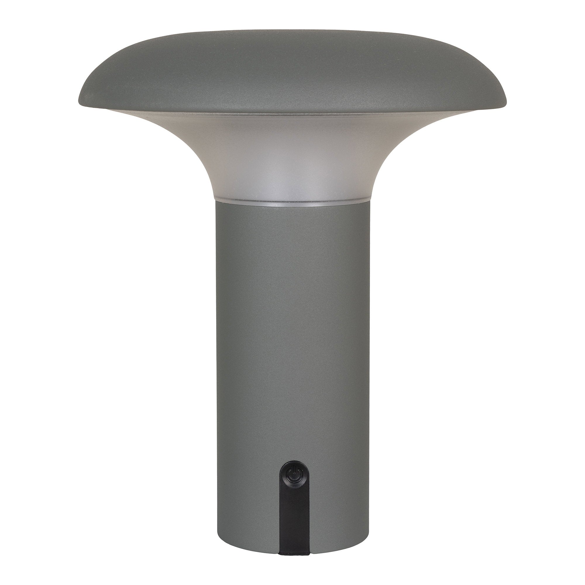 Lampe rechargeable Ramsey LED extérieur gris mat champignon évasé fond blanc