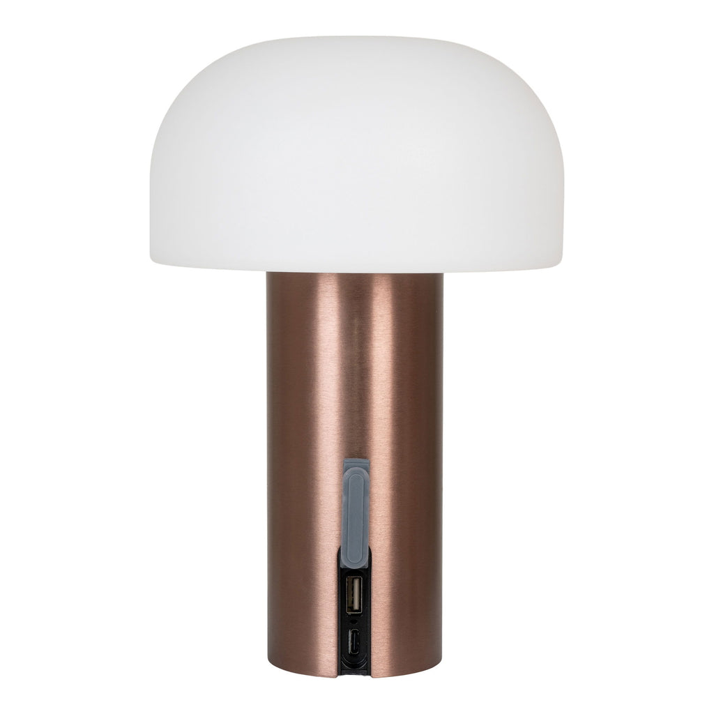 Détail ports USB-C et USB recharge lampe Soham cuivre brossé IP44 extérieur