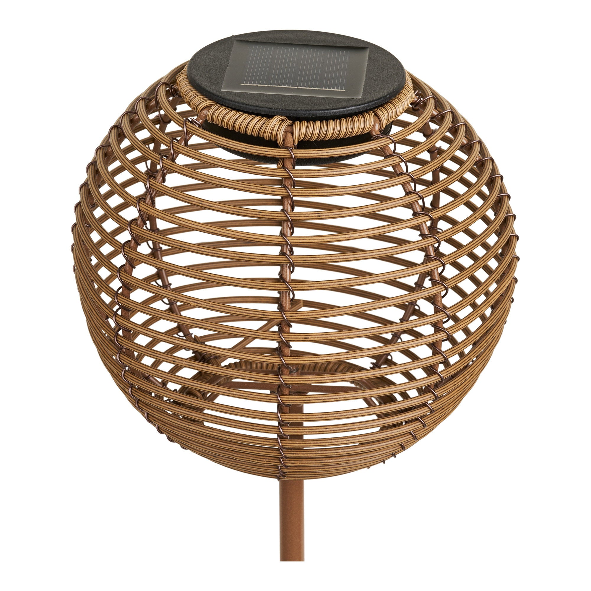 Détail boule tressée et panneau solaire lampe Carlisle naturel