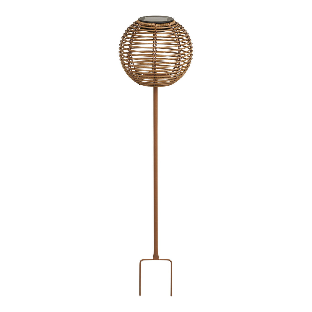Lampe solaire piquet jardin Carlisle boule tressée PE naturel fond blanc