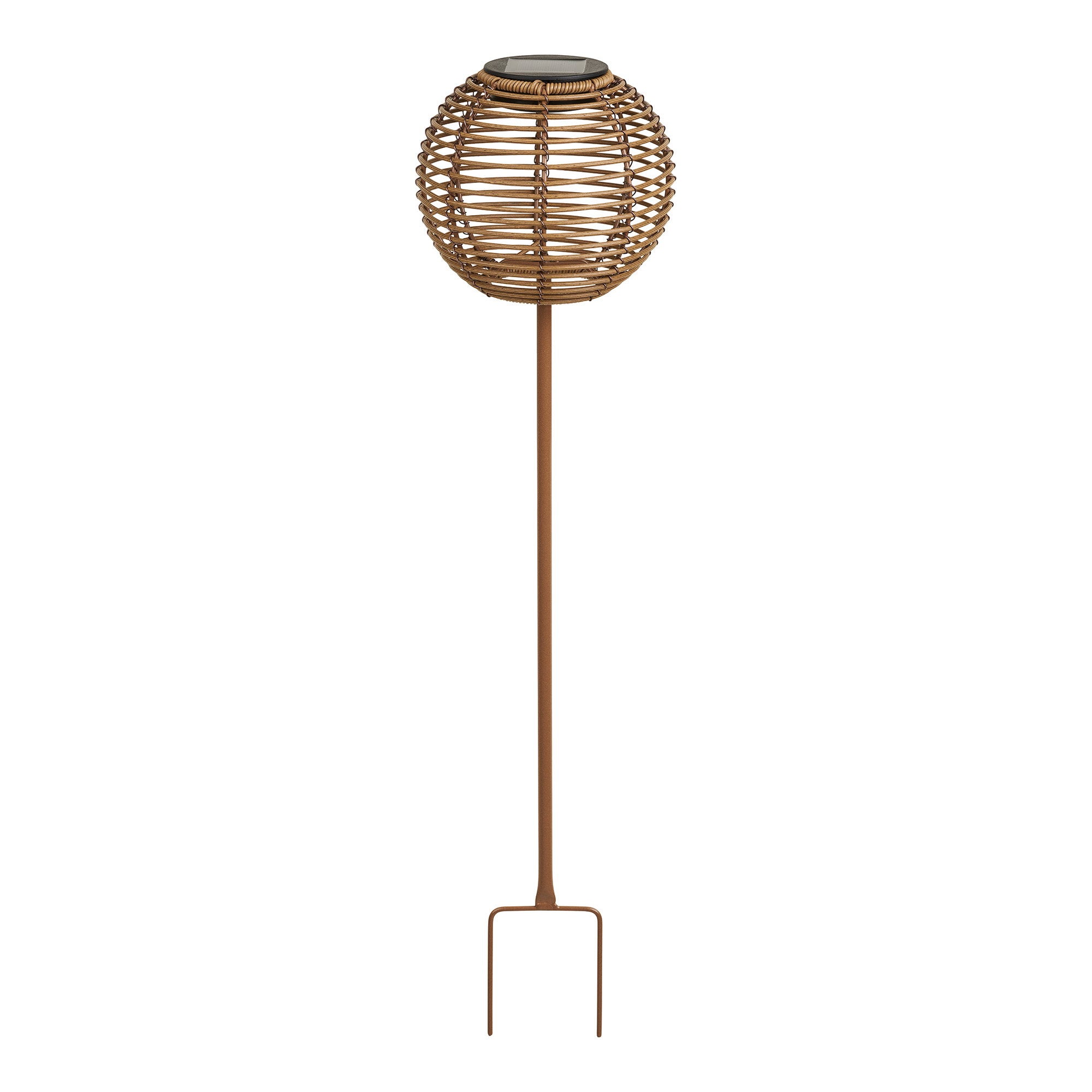 Lampe solaire piquet jardin Carlisle boule tressée PE naturel fond blanc