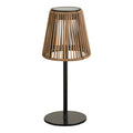 Lampe solaire table Salford abat-jour polyrattan naturel pied métal noir fond blanc