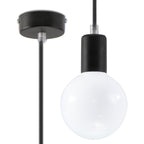 Suspension Edison noir, rosace en acier et douille avec ampoule globe