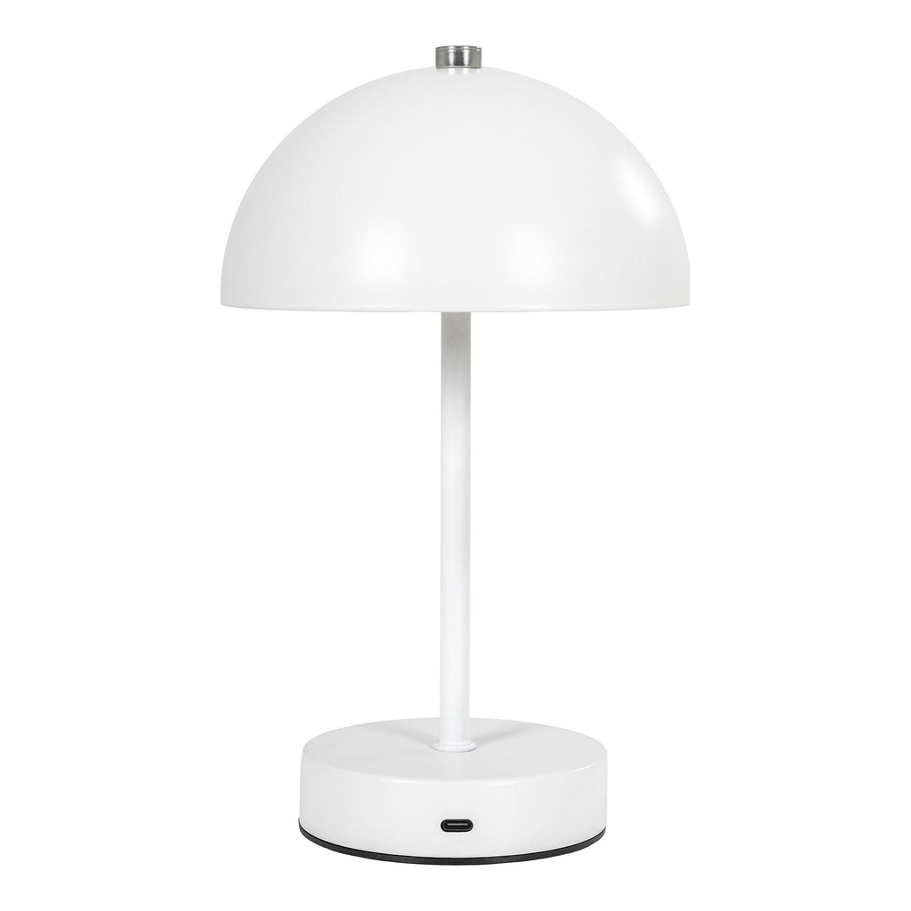 Détail base lampe rechargeable Holt blanc mat port USB-C bouton rotatif chromé