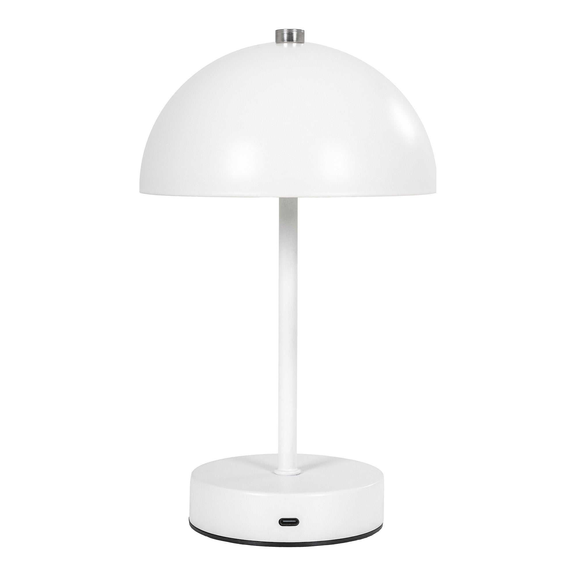 Détail base lampe rechargeable Holt blanc mat port USB-C bouton rotatif chromé
