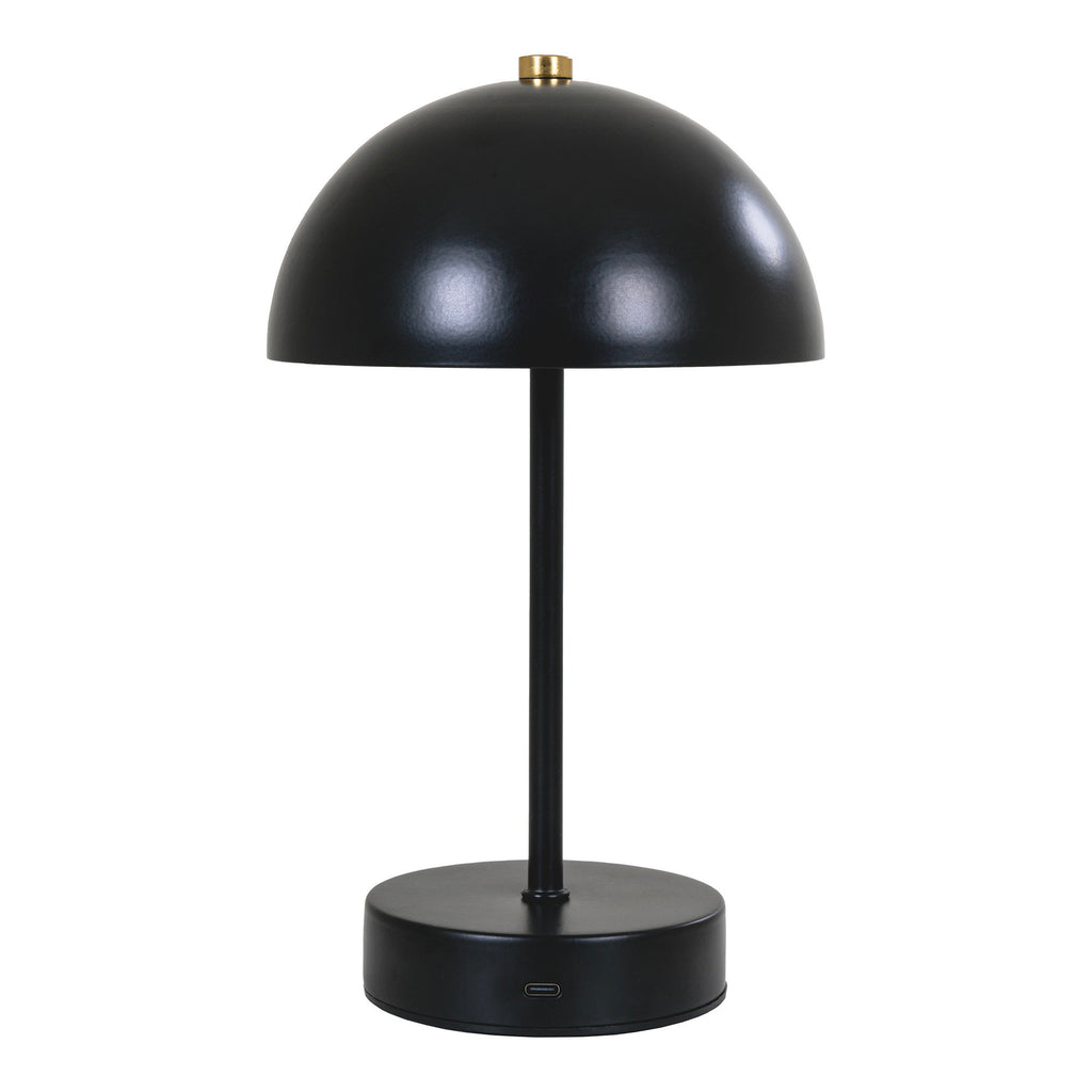Détail base lampe rechargeable Holt noir mat port USB-C bouton rotatif laiton doré