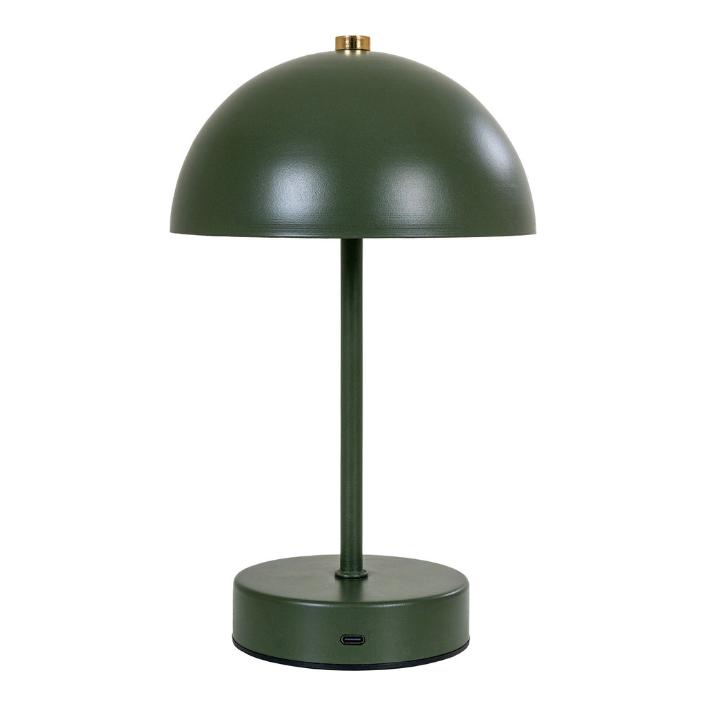 Détail base lampe rechargeable Holt vert kaki port USB-C bouton rotatif laiton doré