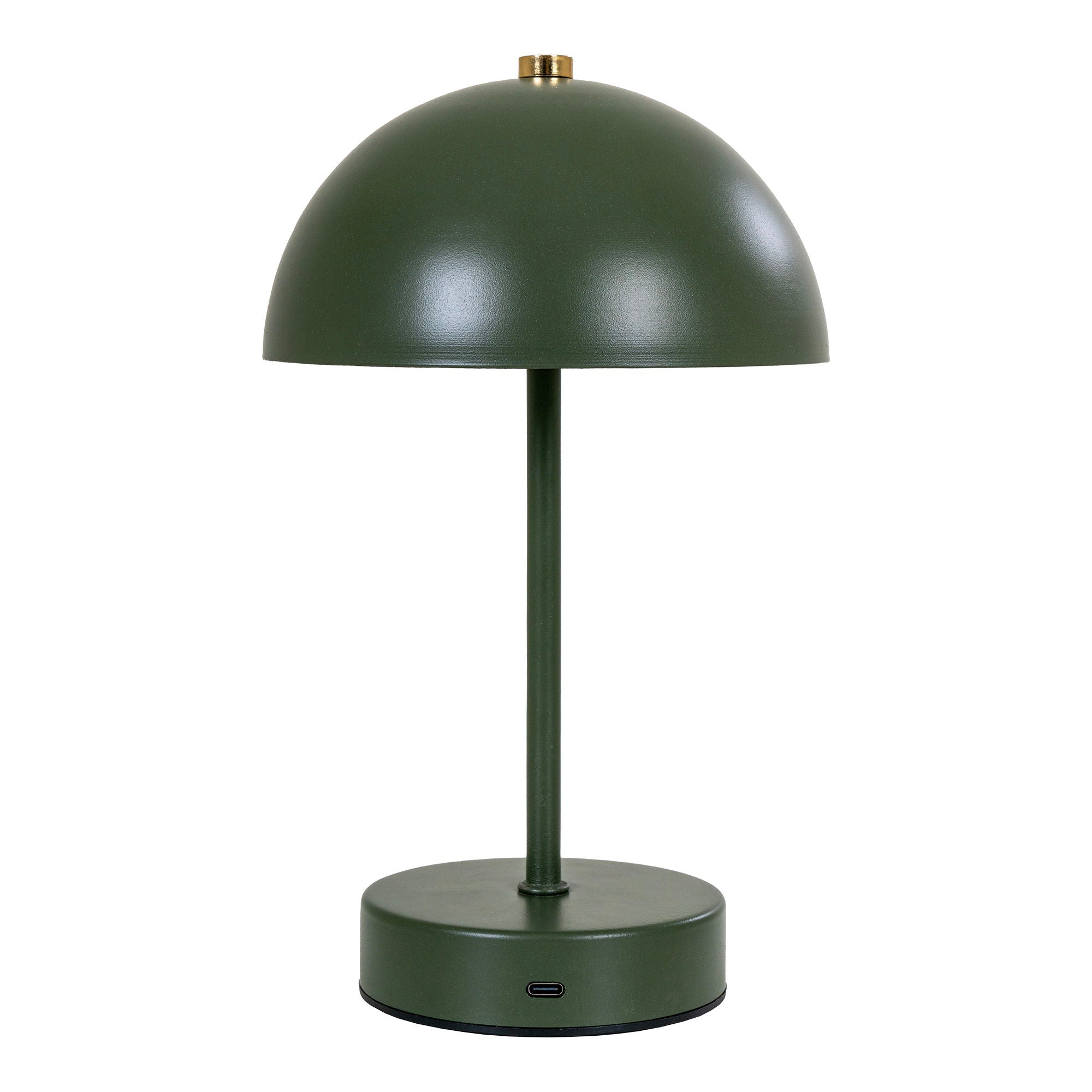 Détail base lampe rechargeable Holt vert kaki port USB-C bouton rotatif laiton doré