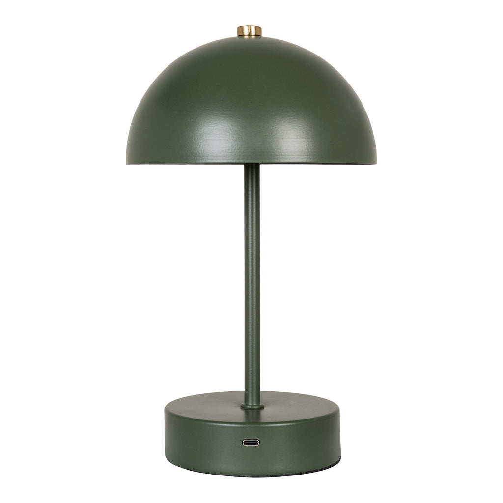 Lampe Holt vert kaki rechargeable USB-C base cylindrique laiton doré fond blanc