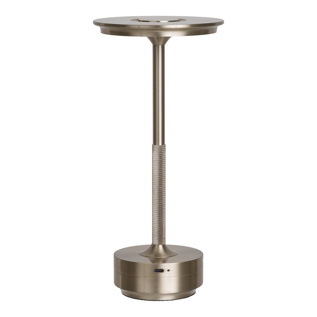 Détail base lampe rechargeable Lyneham argenté port USB-C indicateur charge aluminium
